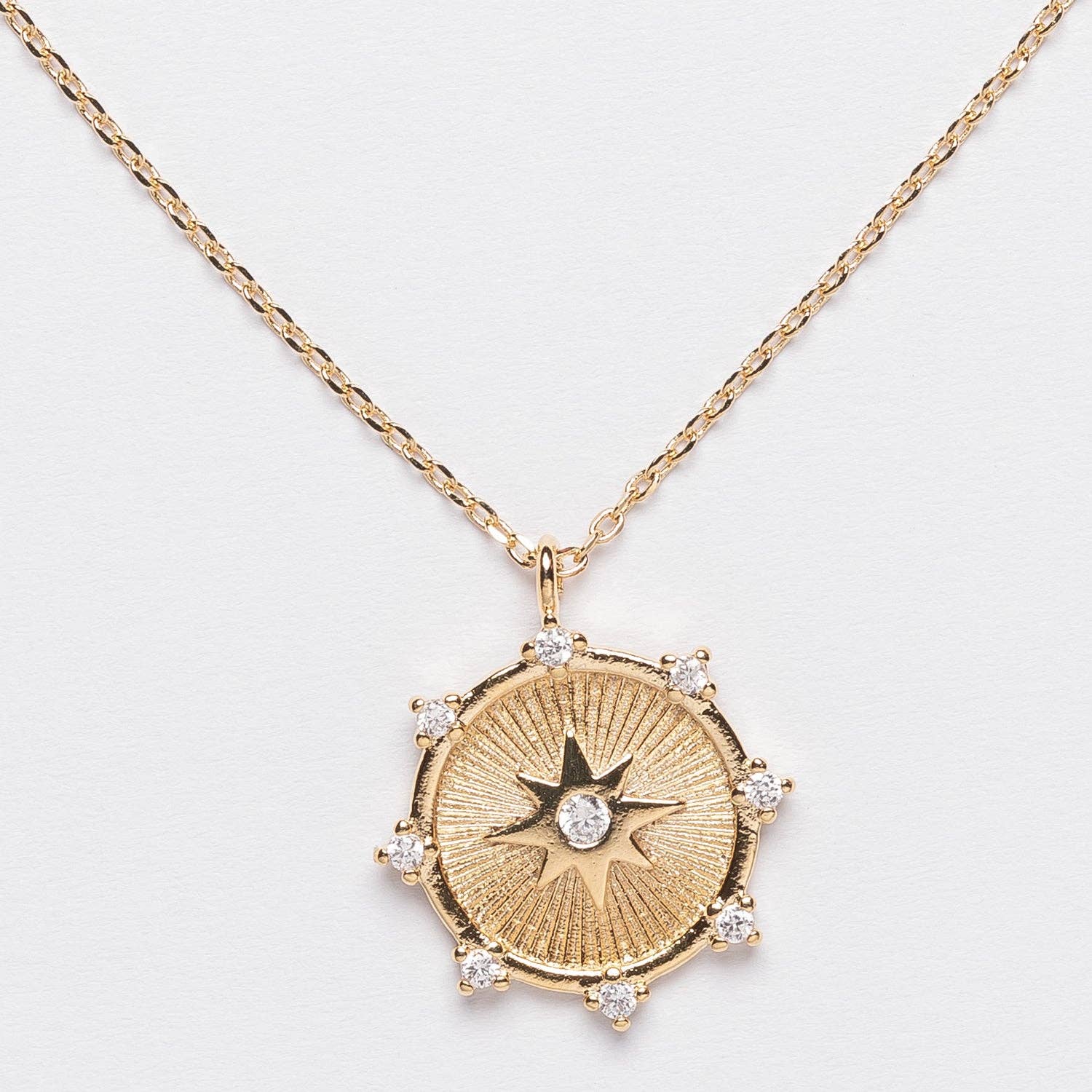 Frem - Wholesale Pendant/Charm Necklace - Gold Starburst Medallion Necklace with Crystals1