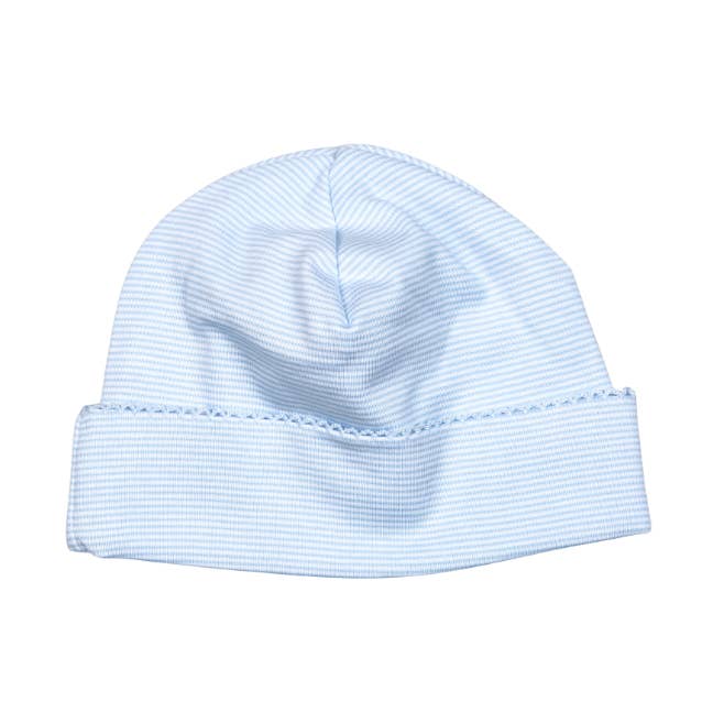 BSH-815 BLUE STRIPES PIMA BEANIE BLUE TRIM for wholesale by Baby Loren