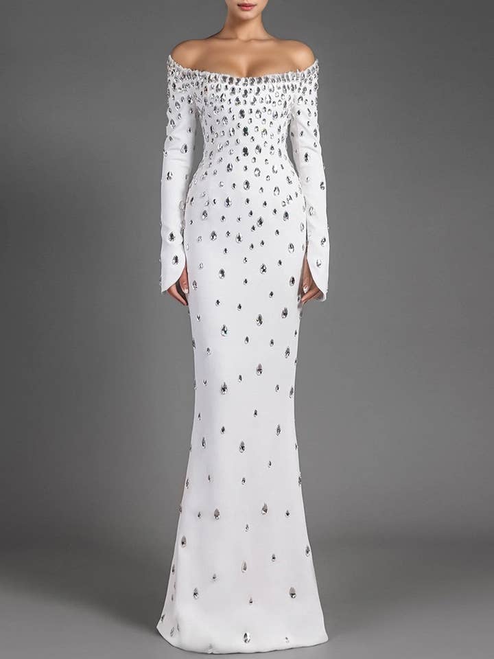DR514Y Hand-Beaded Teardrop Diamond  Long Dress and other Purchase Wholesale white gown. Free Returns & Net 60 Terms on Faire trending on Faire.