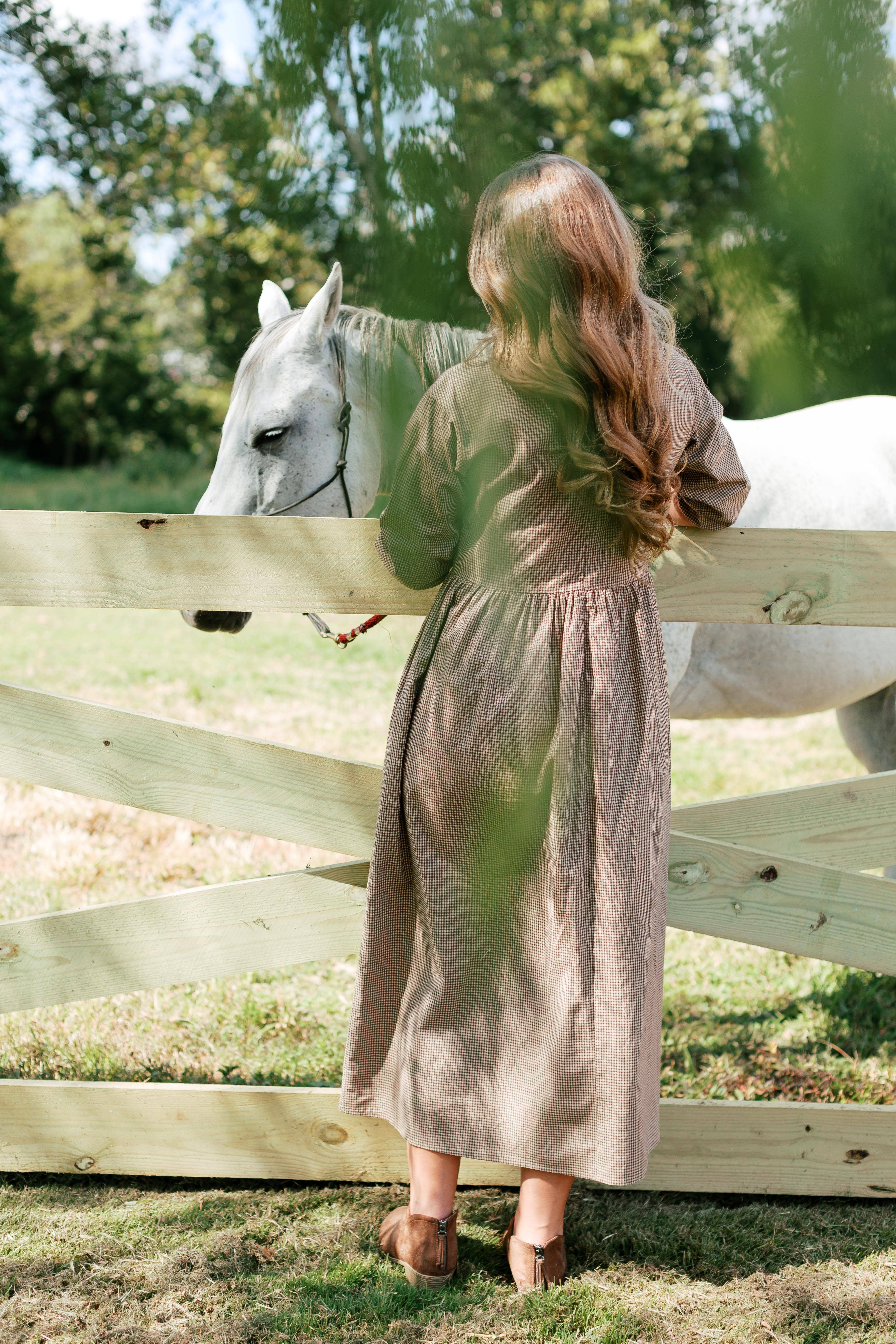 Brown 'Beth' Cotton Gingham Maxi Dress for wholesale on Faire20