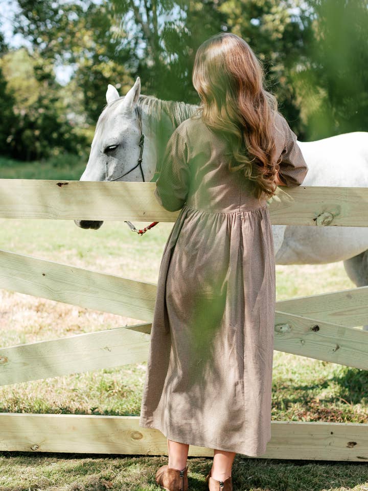 Brown 'Beth' Cotton Gingham Maxi Dress for wholesale on Faire20