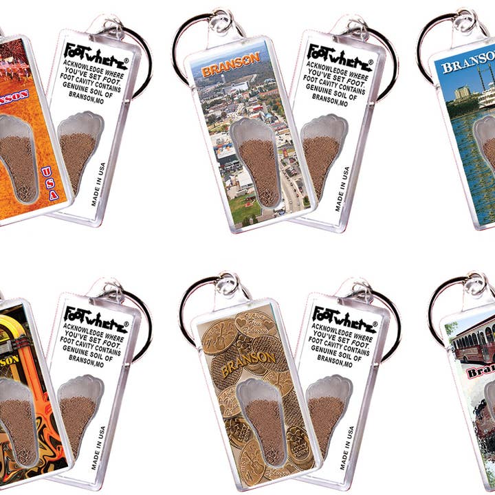 Branson FootWhere® Souvenir Keychains. 72 pieces/6 assorted styles. for wholesale by FootWhere- USA Group, Inc.