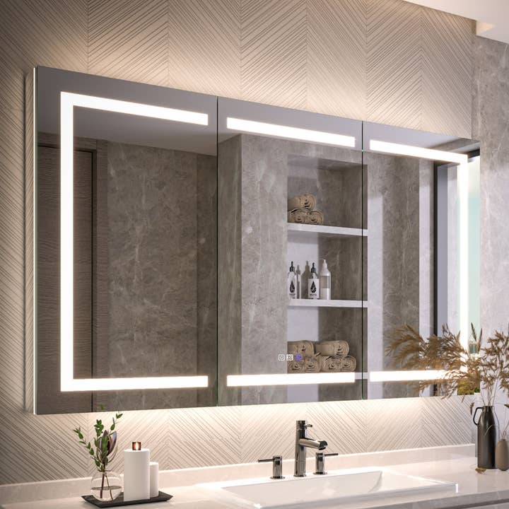 Medicine Cabinet 60x36" LED Inset Mirrored Anti-Fog Storage for wholesale by Brio Lighting