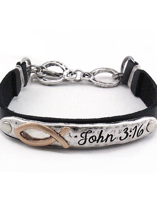 (S312) BRACELET À BASCULE EN SIMILICUIR INSPIRATION JOHN 3:16 pour la vente par Jewelry Max