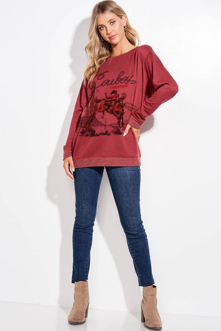 Phil Love - Vente T-shirt sérigraphié – femme - T911G10009 - Haut à manches longues Cowboy Christmas pour femme4