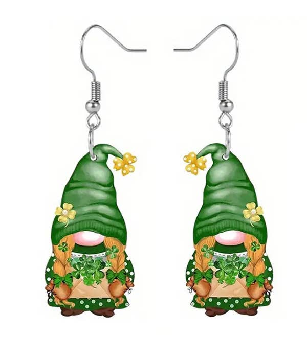 Jewelry Max - Wholesale Dangle Earrings - ( N543 ) ST PATRICK DAY THEME ACRYLIC GNOME EARRING
