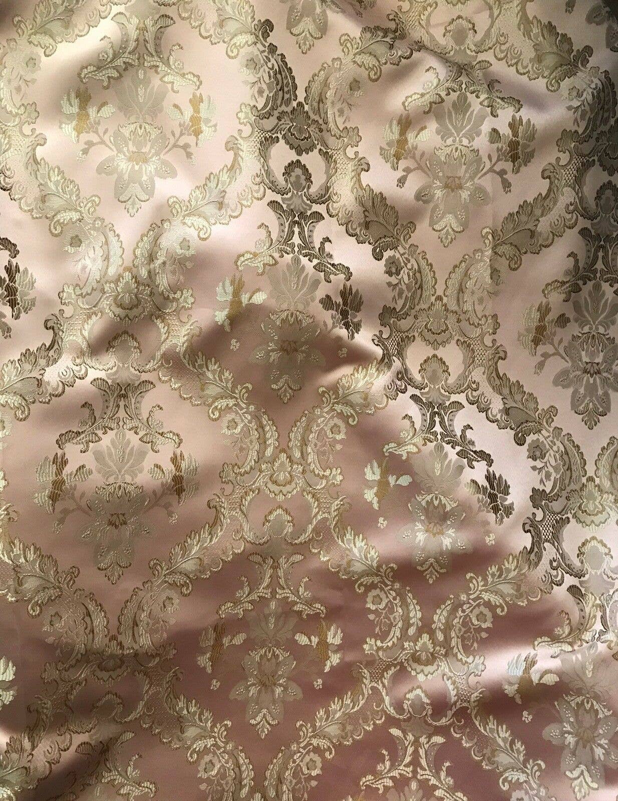 Fancy Styles Fabric – wholesale Fabric – 110” Wide- SALE! Prince Lucas Designer Brocade Jacquard Fabric- Antique Pink Gold- Damask10