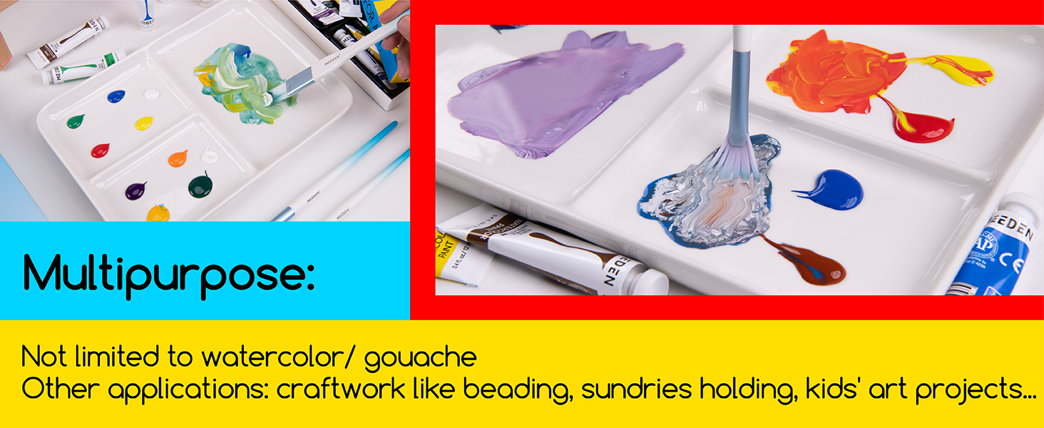 Pintar Art Supply - Wholesale Palette/mixing tray - MEEDEN Ceramic Artist Paint Palette, Rectangle Porcelain Watercolor Palette, 10'' × 7'' Ceramic Mixing Tray for Gouache, Watercolor, Acrylic Painting10