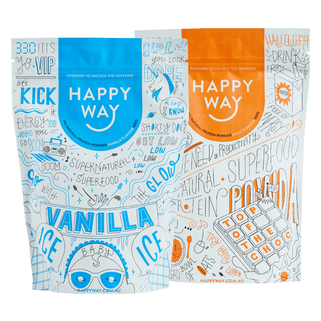 Happy Way – wholesale Protein/superfood powder – Vanilla Whey Protein & Choc Whey Protein 500g Bundle0