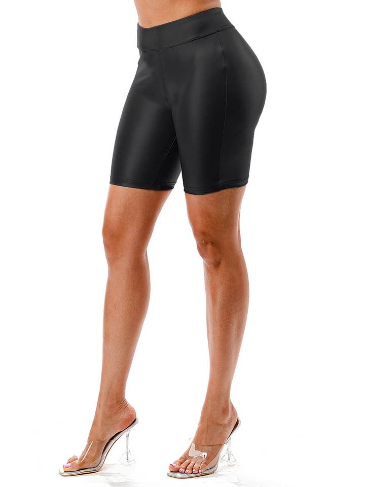 Color 5 - Wholesale Athletic Shorts - Women's - Faux leather high waist PU biker shorts leggings3