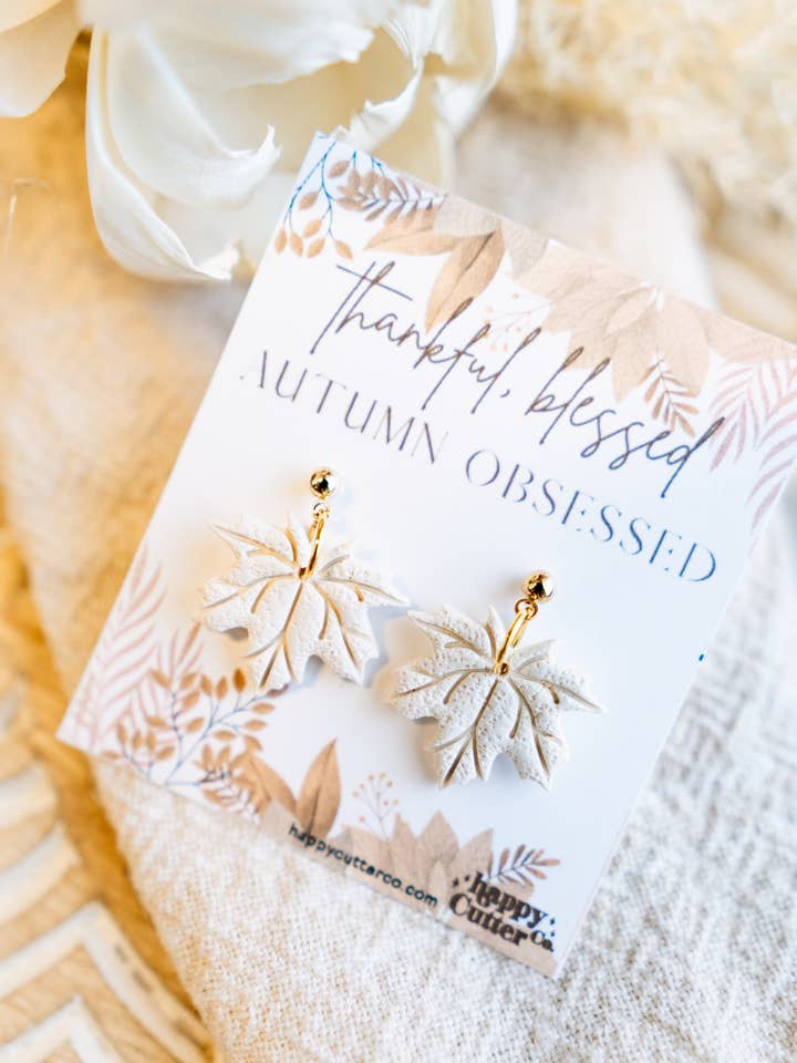 Elegant Cream Maple Leaf Earrings | Dainty Fall Earrings for wholesale by Happy Cutter Co
