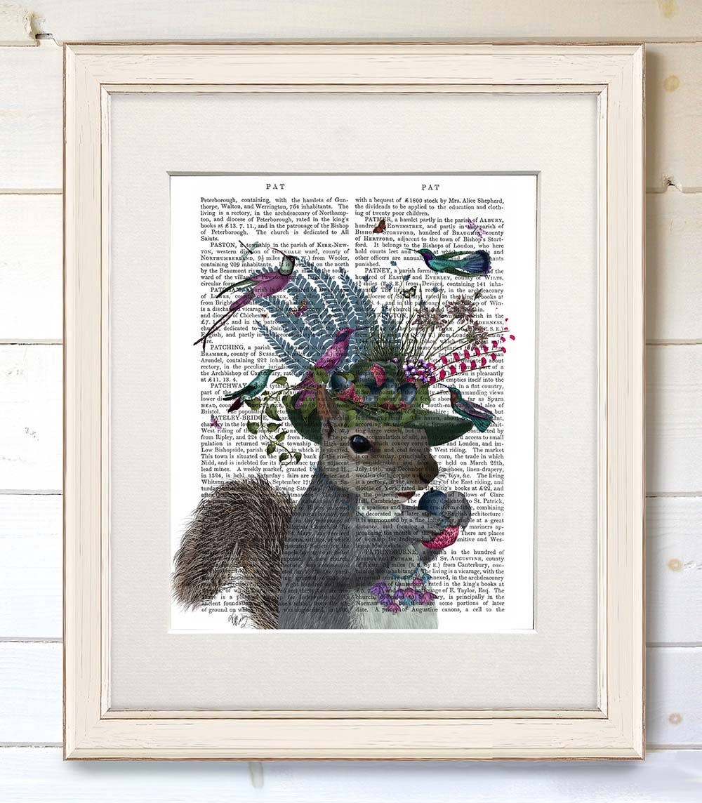 FabFunky Ltd - Wholesale Art Print - Squirrel Birdkeeper and Blue Acorns, Book Print / Art Print1
