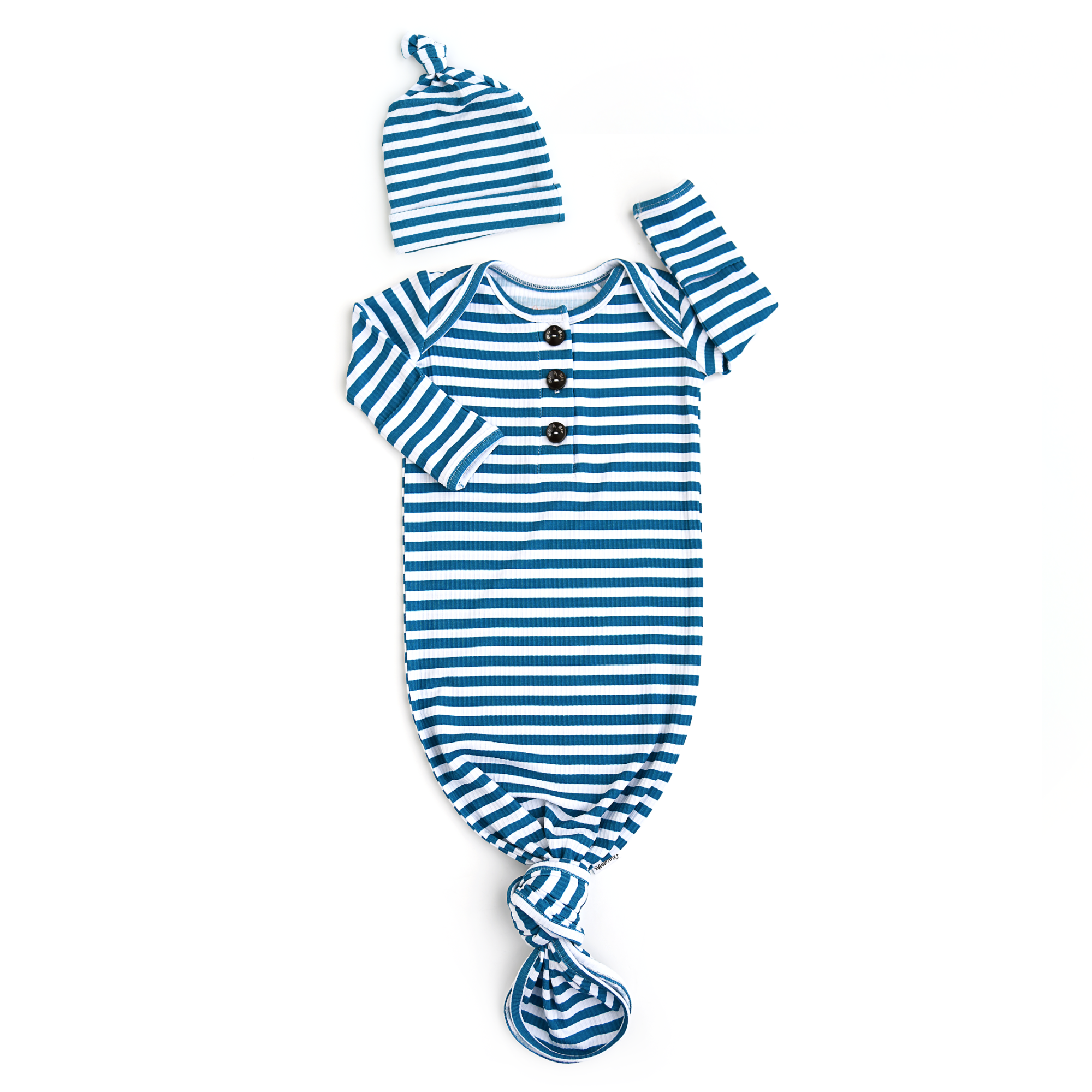 Gigi and Max - Wholesale Babygown - Baby - Cooper Blue Ribbed GOWN Bamboo Newborn Clothing Home Outfit1