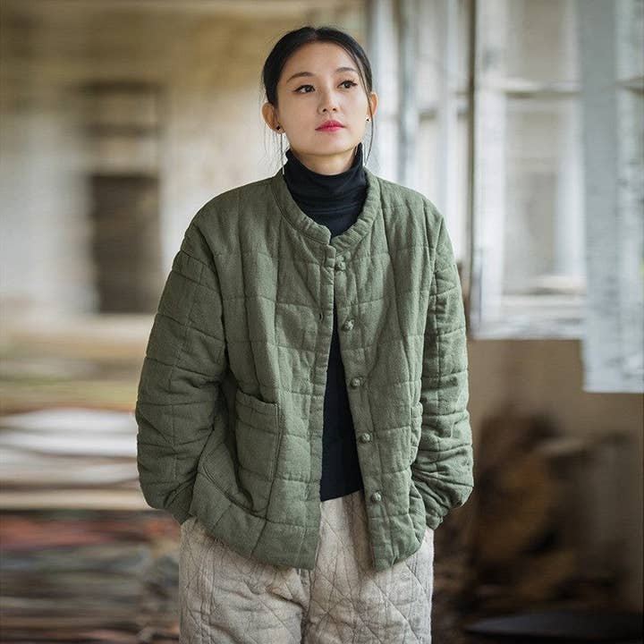 Sheer Trend - Wholesale Jacket - Women's - Cotton-Padded Jacket With Hemp And Cotton Grid Stitching8