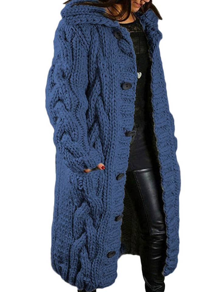Cable Knit Hooded Longline Cardigan for wholesale by AZSHOP Trading LLC