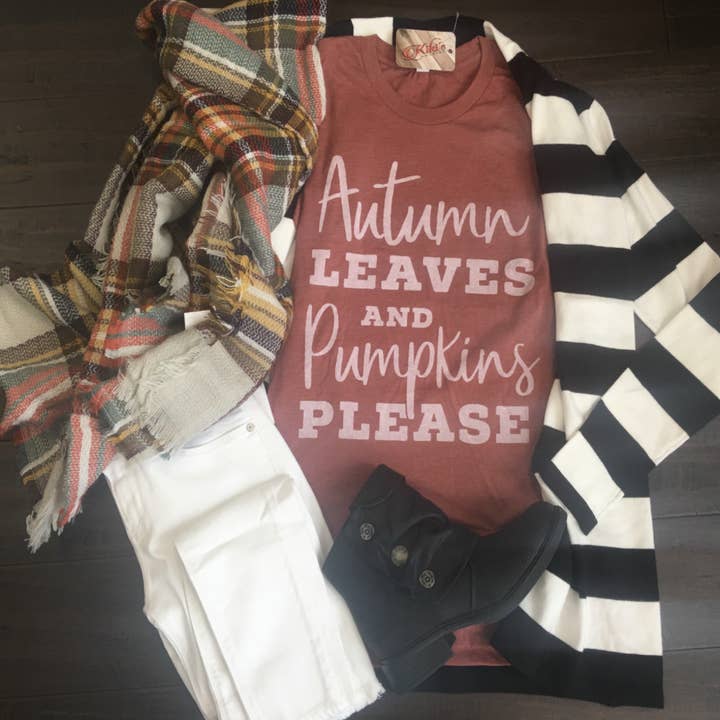 Autumn Leaves Pumpkins Please Bella Canvas Tee for wholesale by Kiki's Boutique
