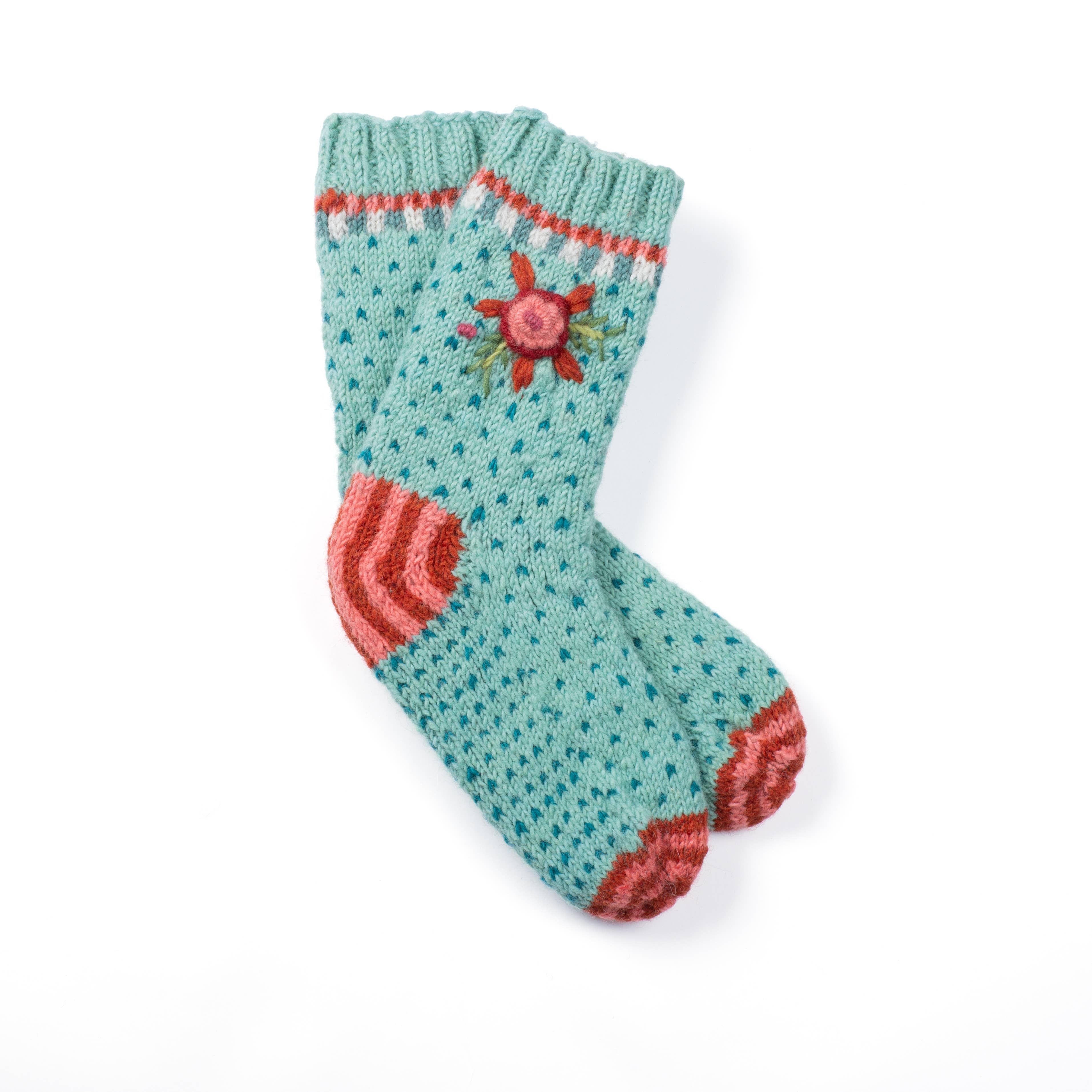 Lost Horizons Canada - Wholesale Socks - Women's - Aubrey Wool Socks Hand Knit With Embroidered Floral Detail2