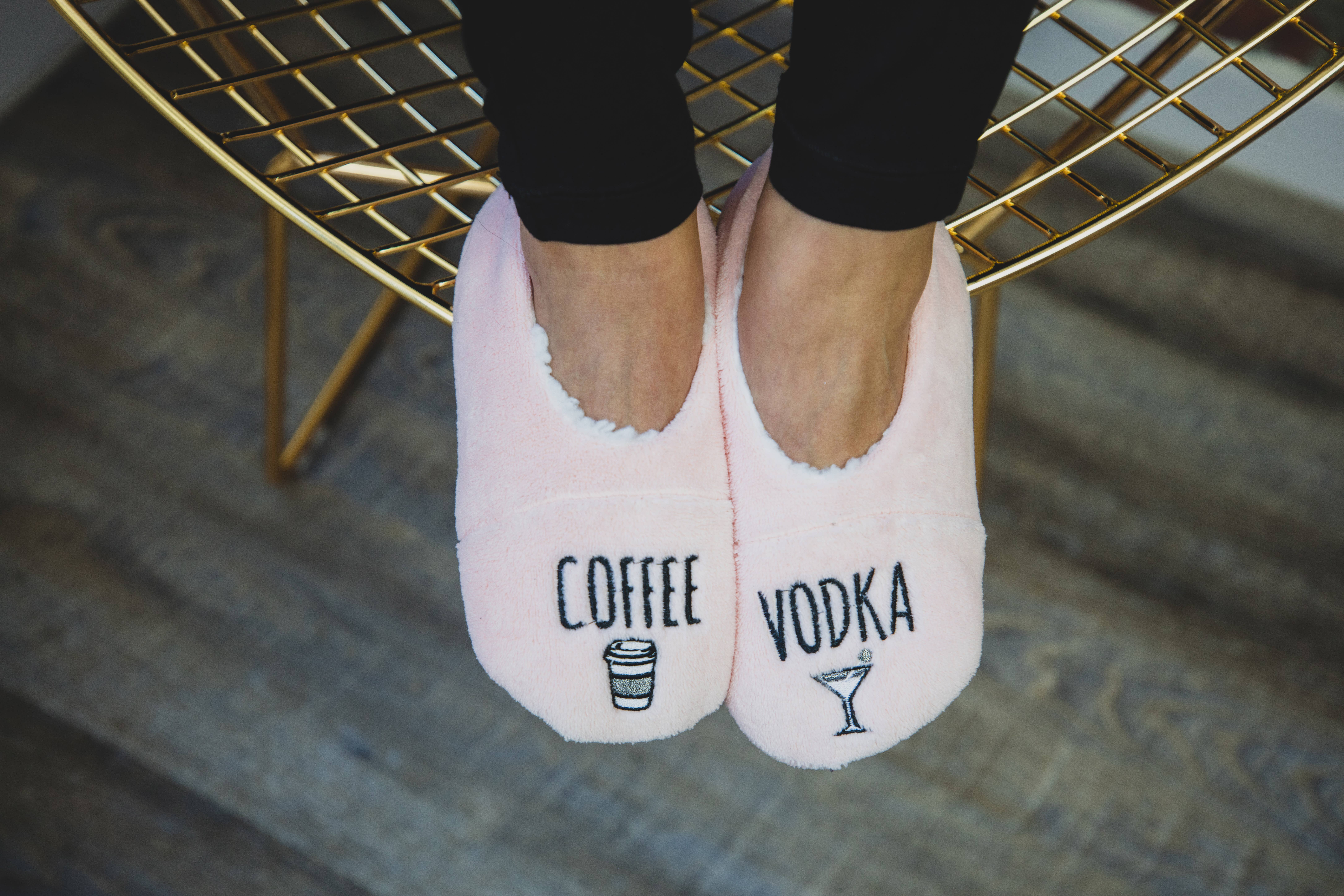 Pink MeMoi Coffee & Vodka Sherpa Lined Slippers for wholesale on Faire3