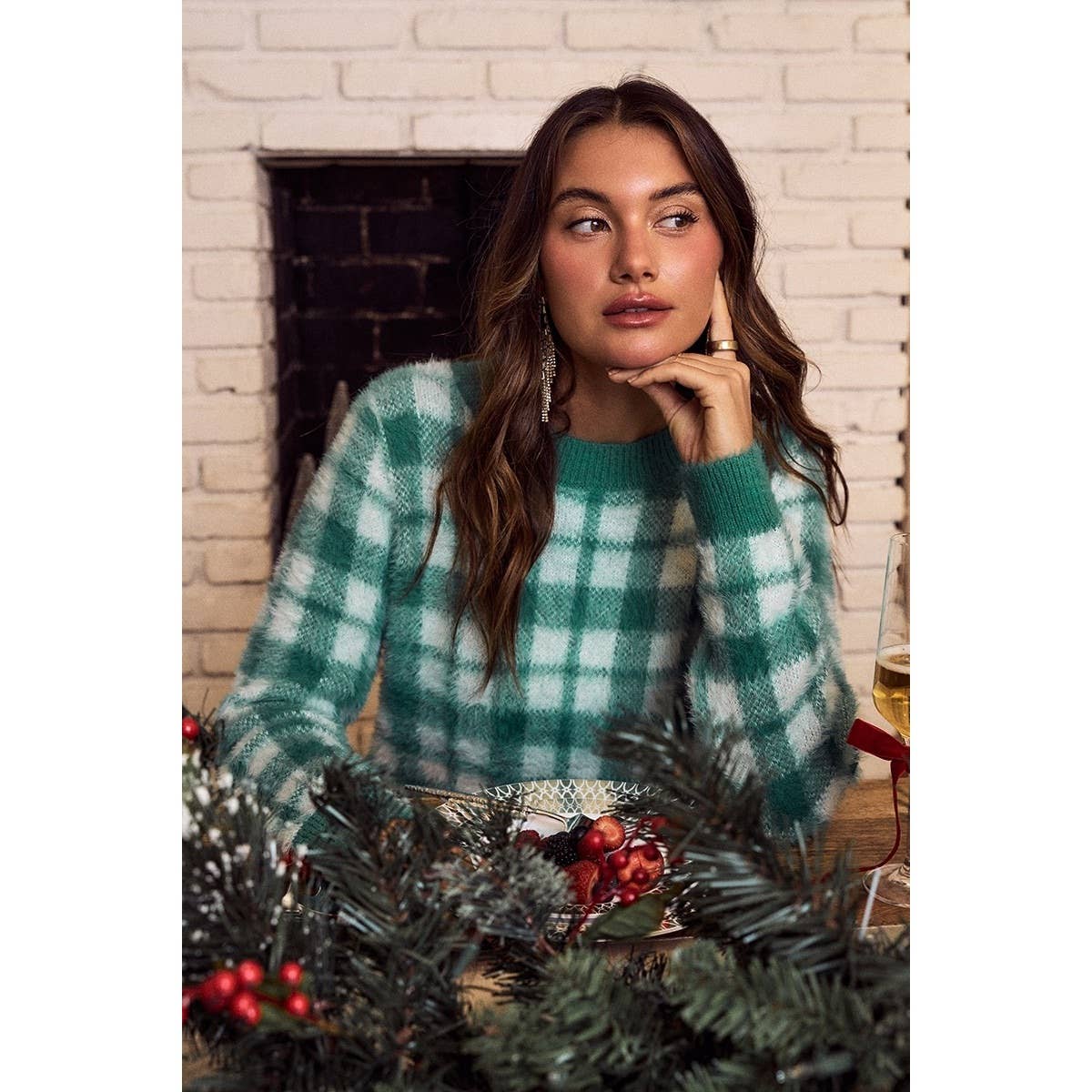 IVE - Wholesale Knit Sweater - Women's - Holiday Christmas Plaid Eyelash Sweater Top3