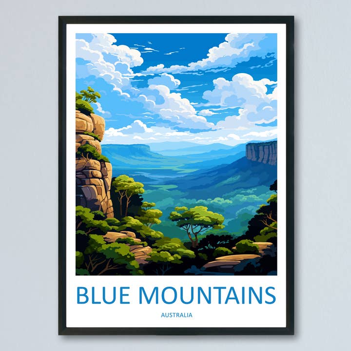 Reiseplakat der Blauen Berge Australien für den Großhandel von TravelzonaArt