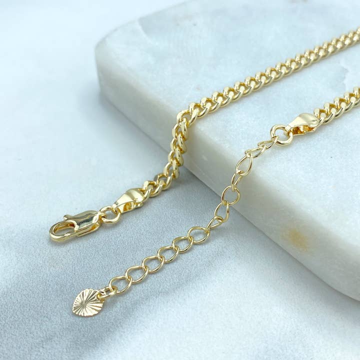 Luxus Accessories - Wholesale Link & chain bracelet - 18k Gold Filled 4mm Flat & Polished Curb Link Chain or Bracelet or Anklet, Cuban Link Chain in various lengths5