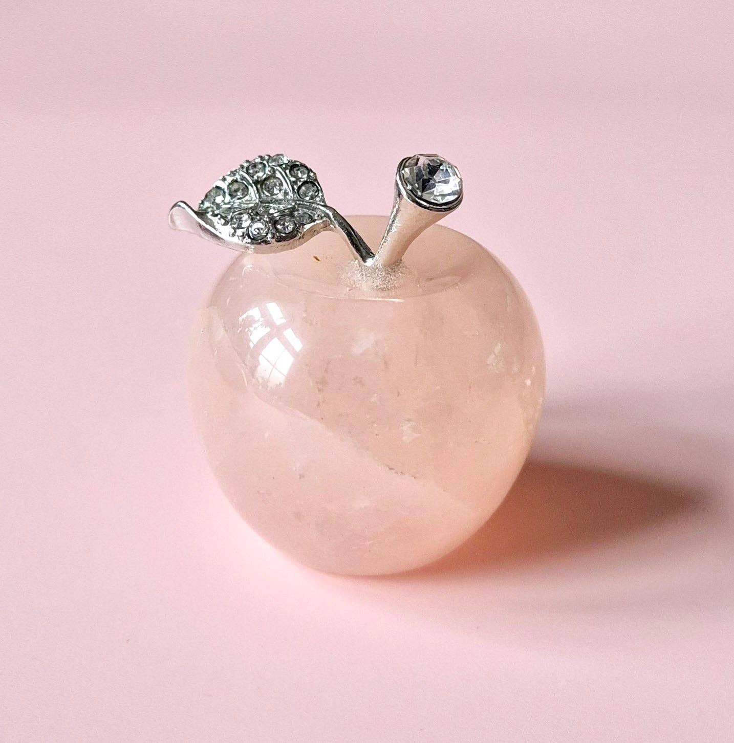 Moonlight Gemstones - Wholesale Decorative Tabletop Object - Mini Gemstone Apple with Rhinestones (3x3 cm) - Rose Quartz0