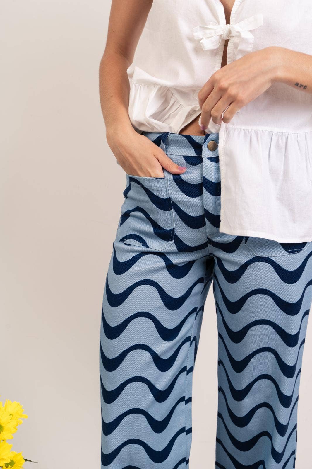 MindTraveler – calças de ganga - Mulher por atacado – Jeans Valeria Waves azul3