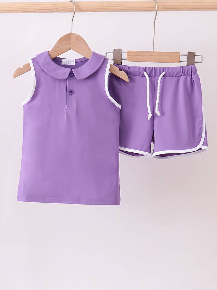 Purple active shorts set for wholesale by Aspen Rain Boutique