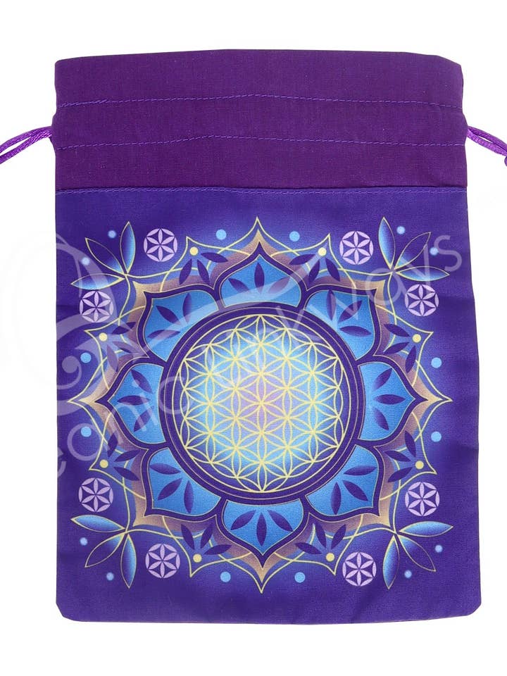 (PC)PRINTED BAG - PURPLE FLOWER OF LIFE MANDALA WITH TASSEL for wholesale by Oceanic Linkways Inc