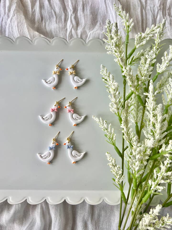 Silly Goose Earrings, Goose Clay Earrings, Goose Earrings for wholesale by SeizeTheClayJewelry