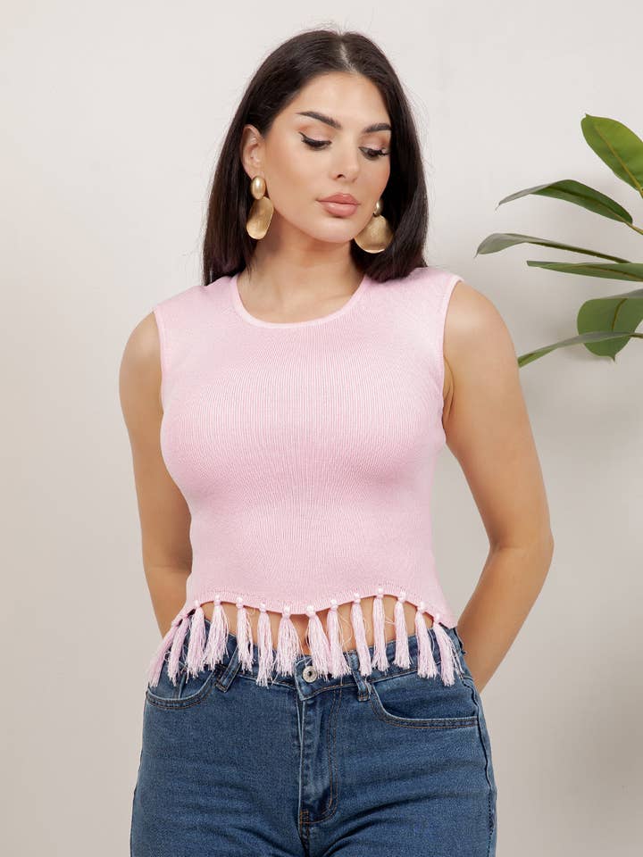 Shakira sleeve less fringe top for wholesale by BALBOA