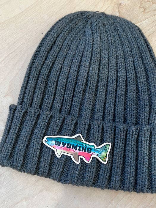 Rainbow Trout Customizable Leather Patch Beanie for wholesale by MT Brand Apparel