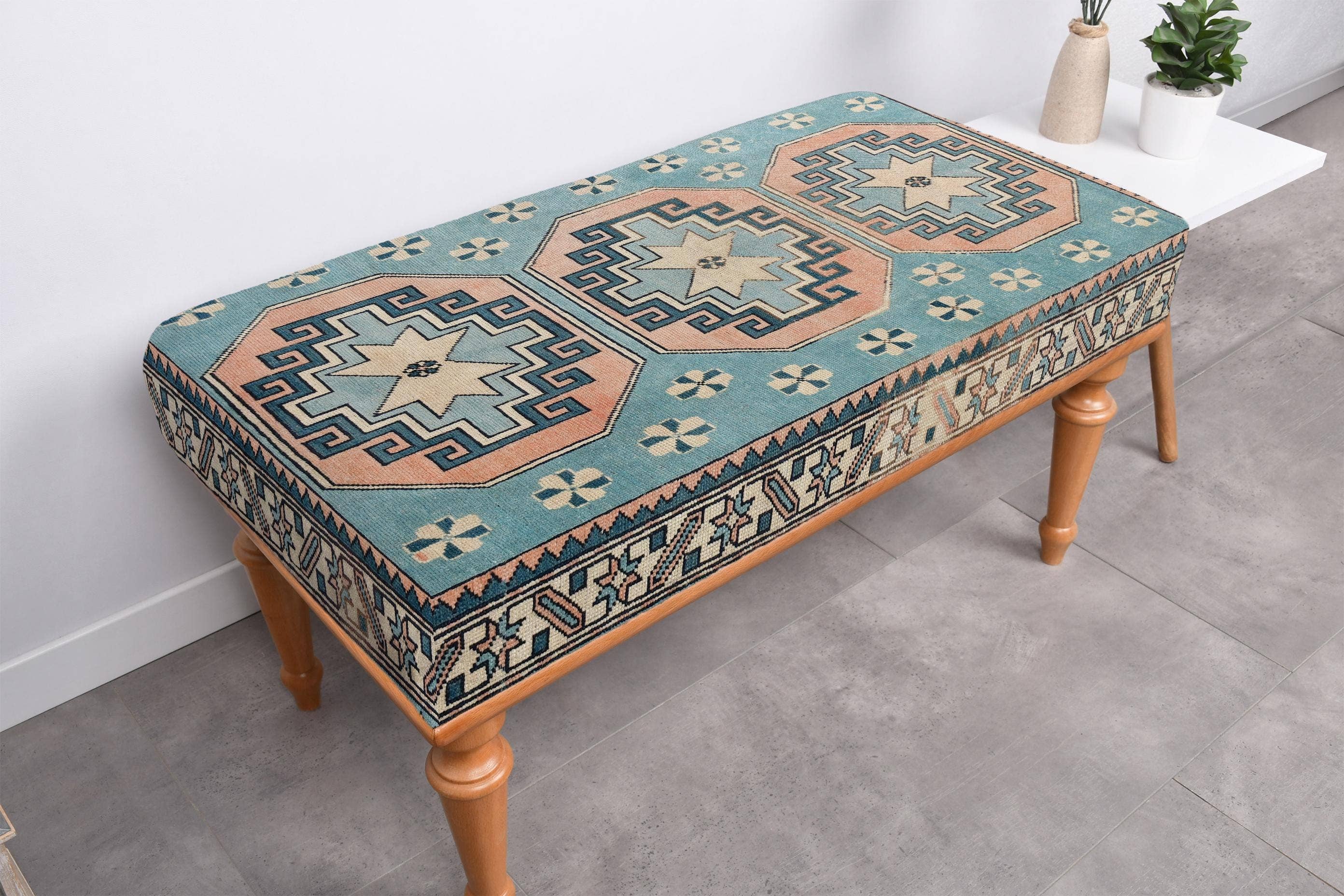 The Loom Wholesale – wholesale Bench – Traditional Turkish Rug Bench With Solid Wood Legs16