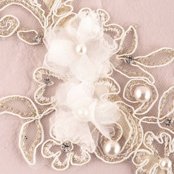 Weddingstar Inc. - Wholesale Garter belt – Women's - Embroidered Appliqué Bridal Garter - Ivory3