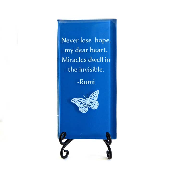 Plaque en verre, citation de Rumi, ne perdez jamais espoir, mon cher cœur. pour la vente par Lifeforce Glass, Inc.