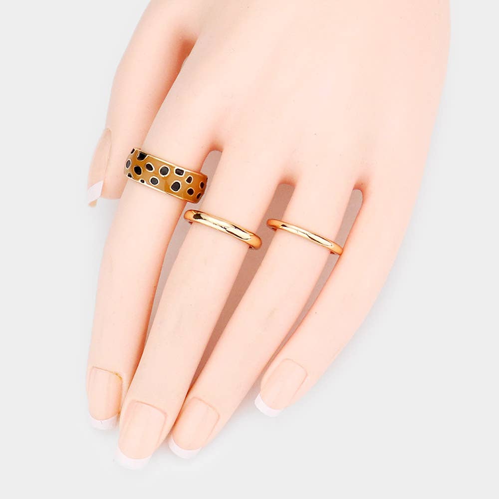 Sensibling Corp. - Vente Anneau/bague à empiler - Lot de 3 bagues en métal à motif émaillé guépard/léopard.7
