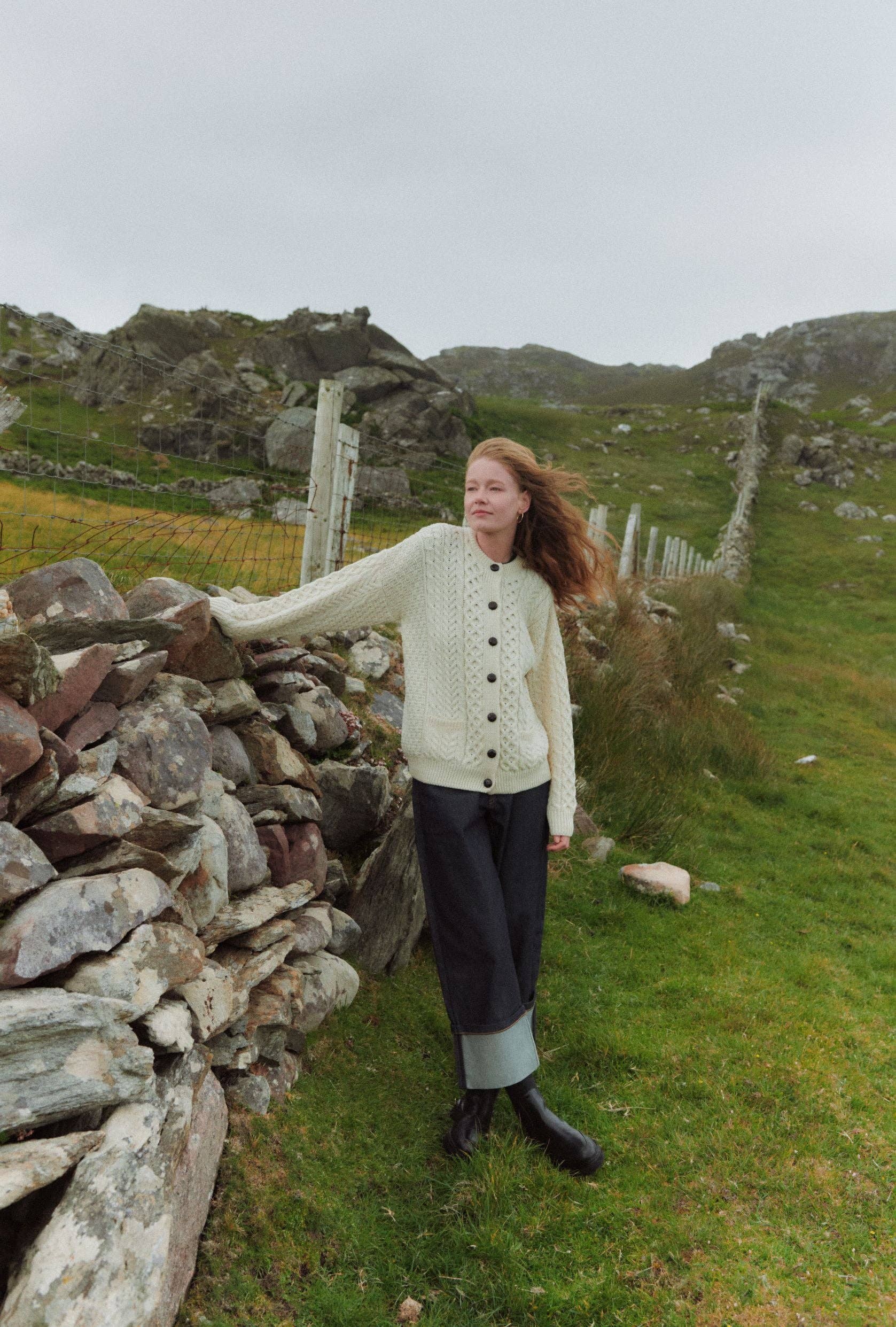 Aran Woollen Mills - Wholesale Cardigan - Women's - Achill Island Ladies Merino Aran Cardigan - Cream3