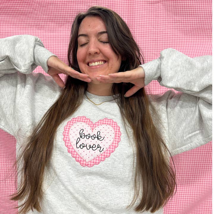 Book Lover Applique Embroidered Crewneck for wholesale by Emily Paige Company