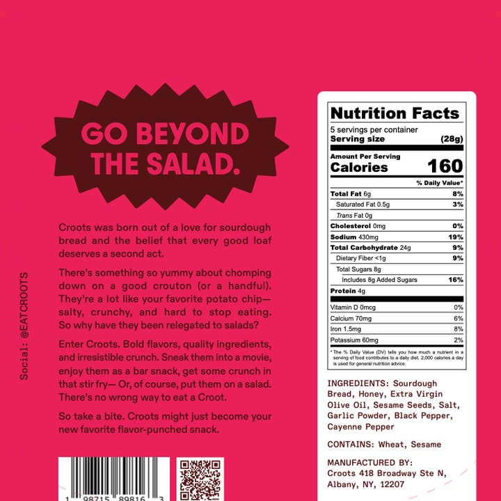 Croots - Wholesale Crackers - Croots: Sesame Hot Honey Croutons