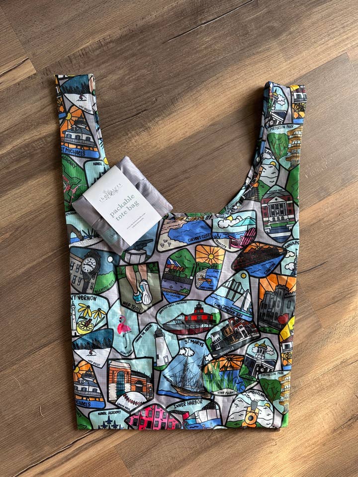 Packable Maryland Badges Tote Bag for wholesale by the letters mdn