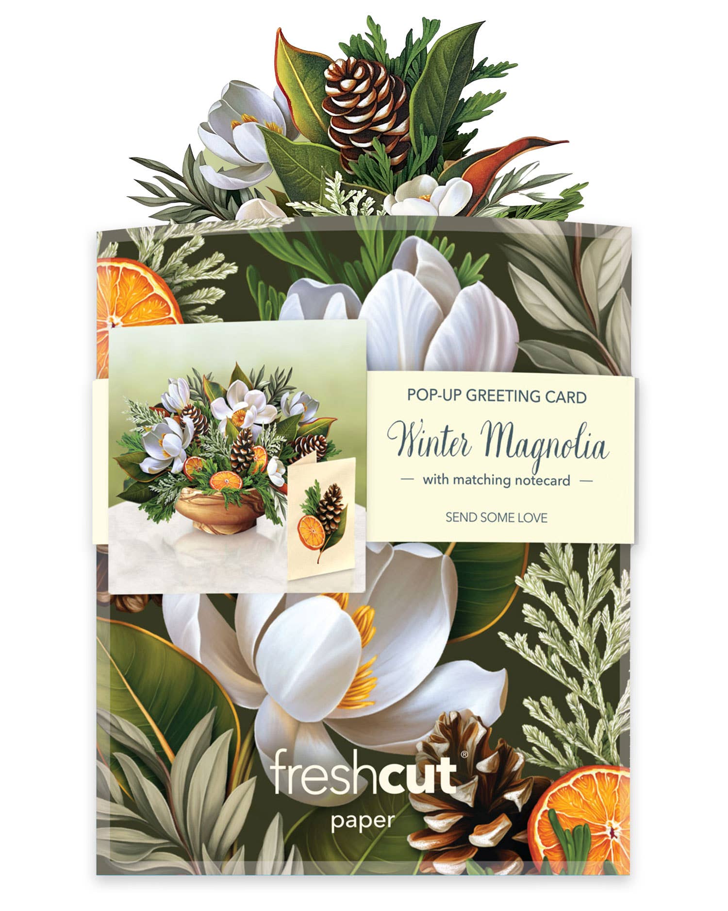 FreshCut Paper LLC – wholesale Season’s Greetings card – Mini Winter Magnolia  (10 Mini Pop-up Greeting Cards)5