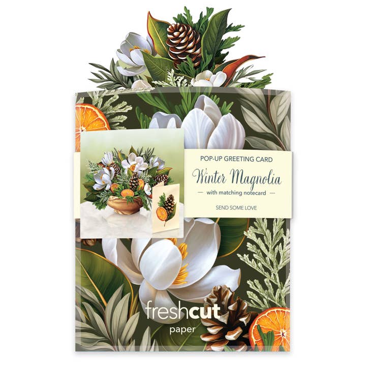 FreshCut Paper LLC – wholesale Season’s Greetings card – Mini Winter Magnolia (10 Mini Pop-up Greeting Cards)5