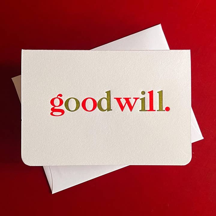 Buona volontà. Biglietto di Natale tipografico. per la vendita all'ingrosso da parte di 12 Acre Studio