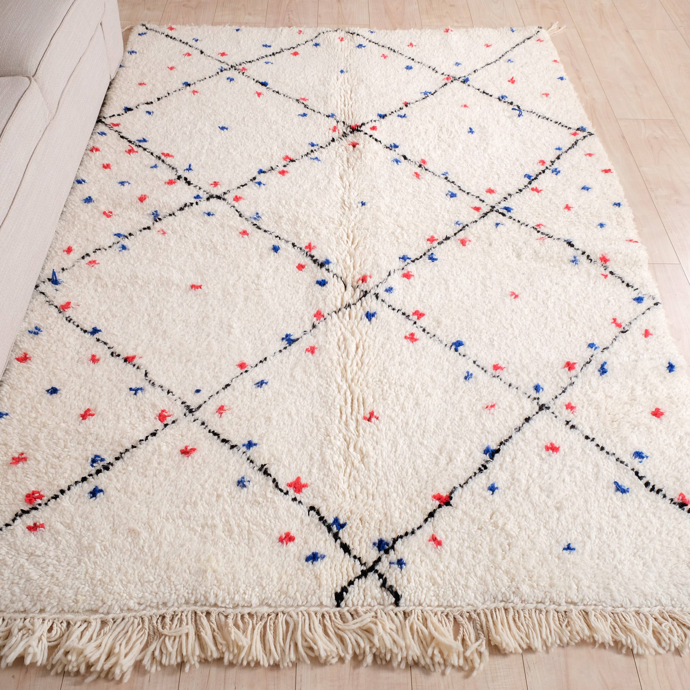 Moroccan Woven Treasures – wholesale Matta – Marockansk vit Shag-matta, Handvävd färgglad matta, Area Rug3