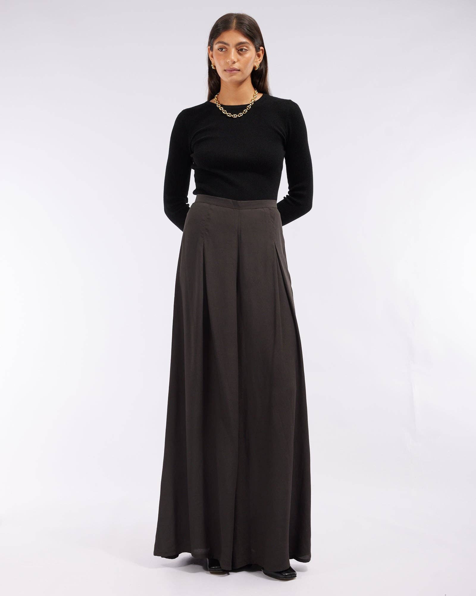 Devon Silk Palazzo Pants - Charcoal for wholesale on Faire0