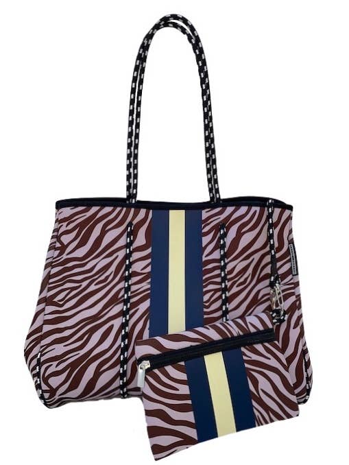 On the Go - Brown/Light Purple Neoprene Tote Bag for wholesale by Lolly Luella