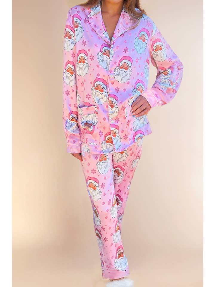 Pink Santa Claus Snowflake Long Sleeve Shirt Christmas Pajama Set for wholesale on Faire