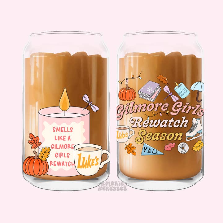 Gilmore Girls Rewatch Season Glass Cup for wholesale by amarieacreates