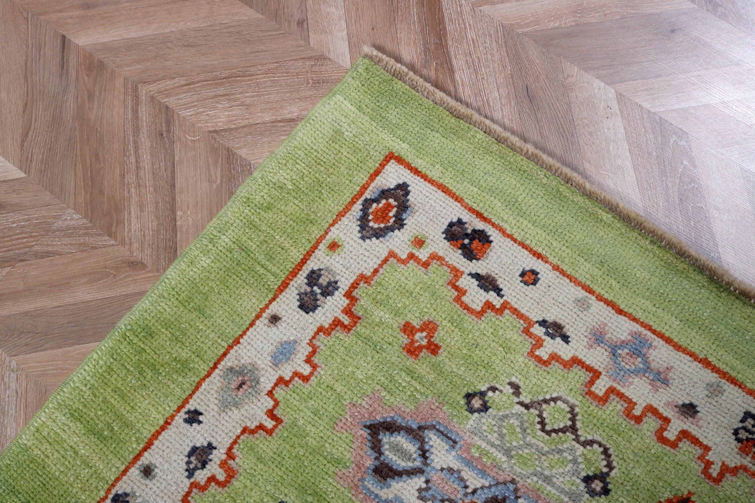 The Loom Wholesale – wholesale Runner rug – Vintage Turkish Green Oushak Wool Runner Rug 3x8 ft8