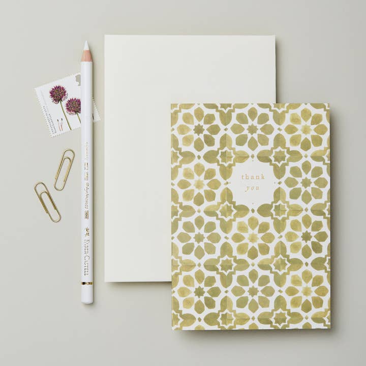 Olive Tiles 'Thank You' Card for wholesale by Wanderlust Paper Co